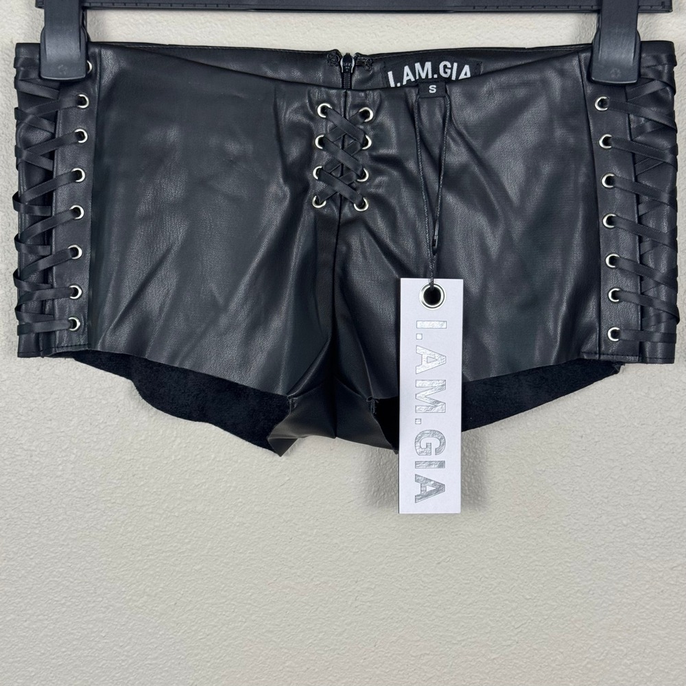 I.AM.GIA NWT Black Faux Leather Lace Up Hot Shorts Y2K Festival Small